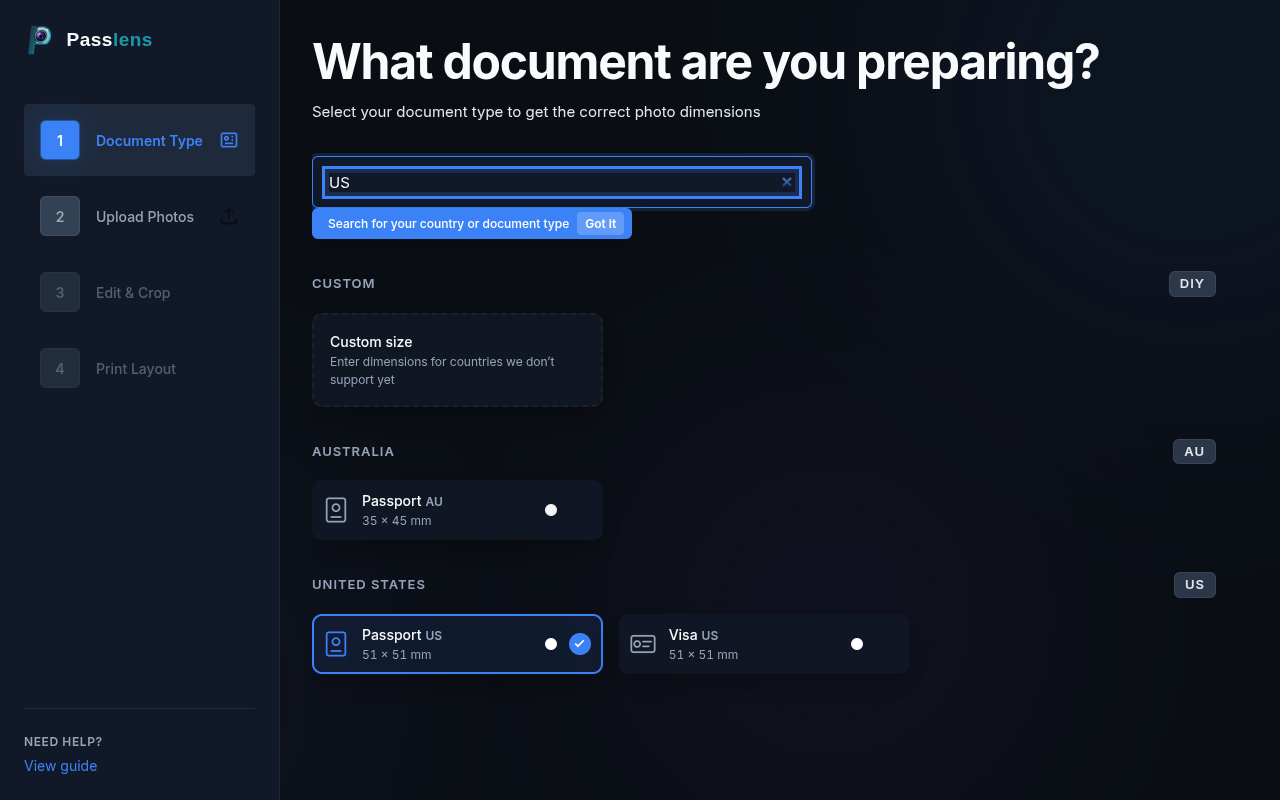 Searching for presets by country